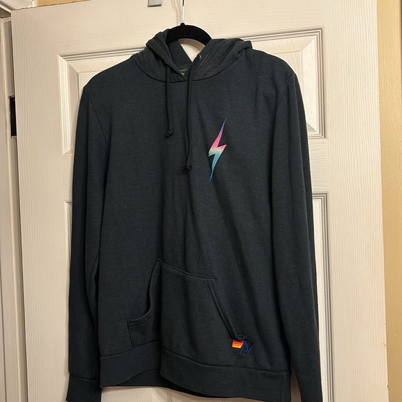 NWOT Aviator Nation Aviator Women's Bolt Hoodie - Rainbow Charcoal Pink - Picture 2 of 6